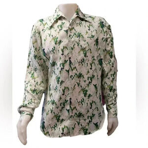 Townline Mr  Longfellow Vintage Green White Geometric Dress Shirt Size Large